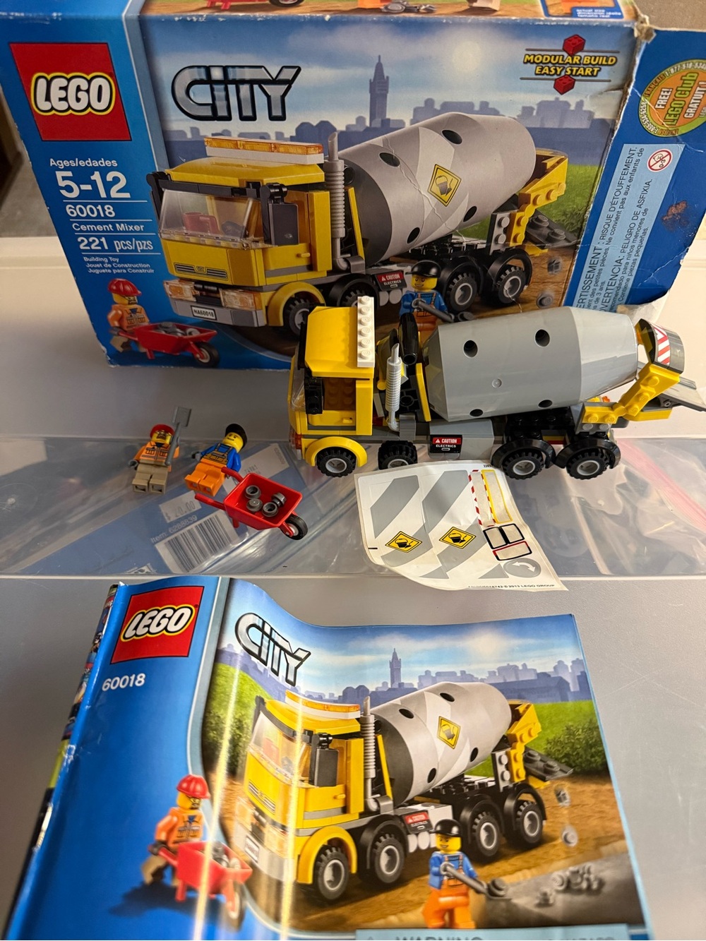LEGO City Yellow Cement Mixer Truck Building Set 60018 incomplete